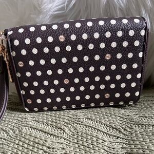NWT Anne Klein Polka Dot Wristlet Clutch - Brown, Size Large